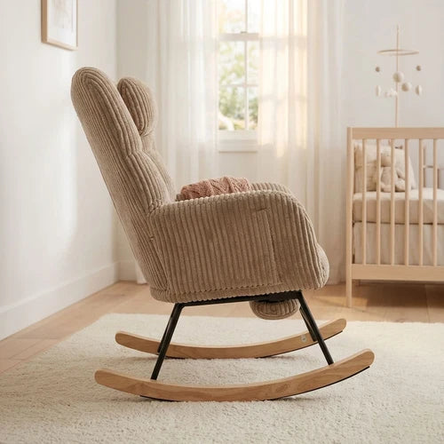LUNOA - Rocking Chair Allaitement Cocon Velours Côtelé Repose-pieds - Fauteuil à Bascule Dossier