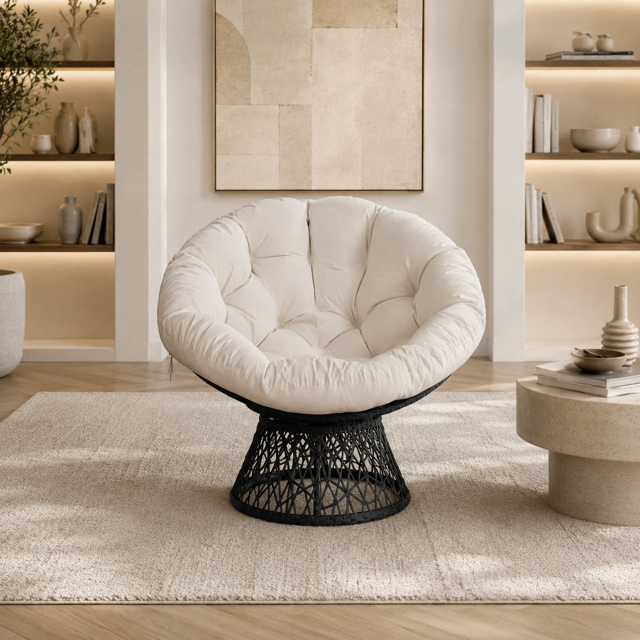 Rocking Chair Rotatif avec Coussin & Osier Tressé — Bulma