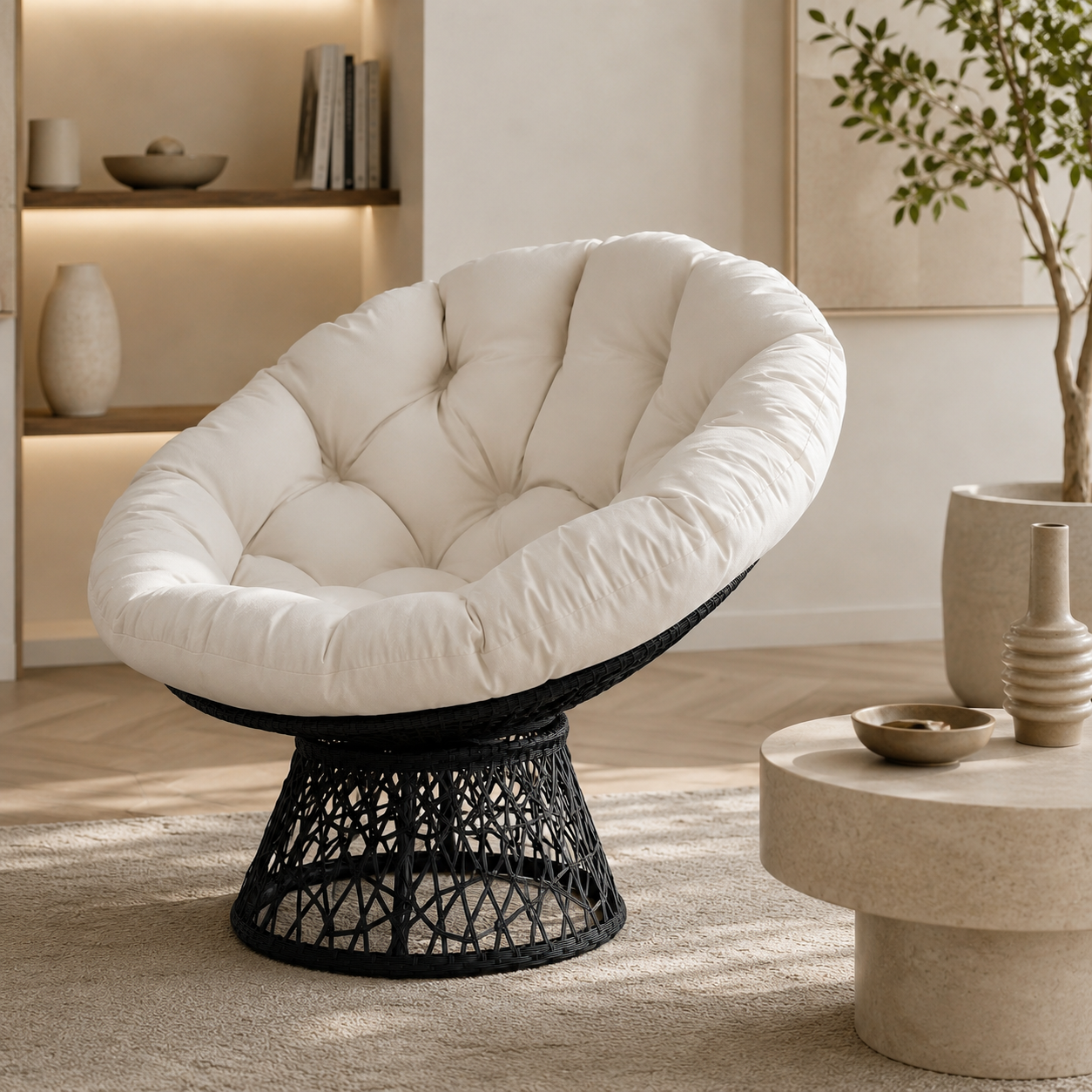 Rocking Chair Rotatif avec Coussin & Osier Tressé — Bulma