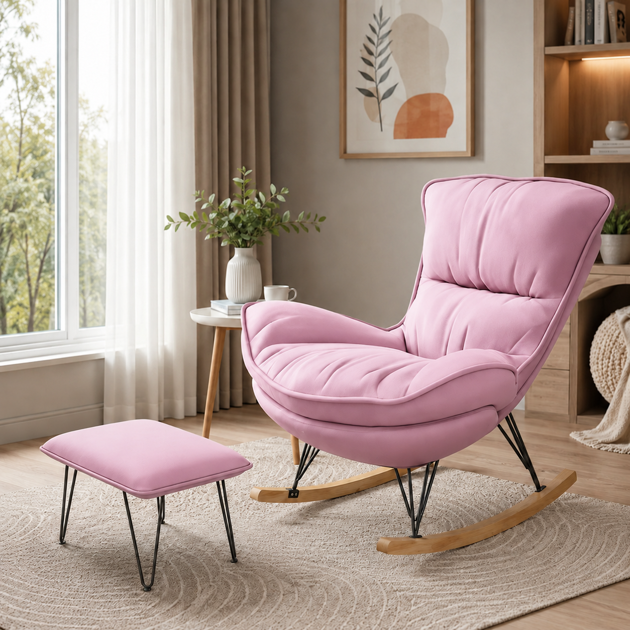 Rocking Chair avec repose-pieds & assise rembourrée — Alramo Celina
