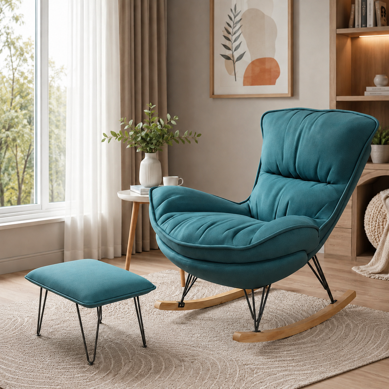 Rocking Chair avec repose-pieds & assise rembourrée — Alramo Celina