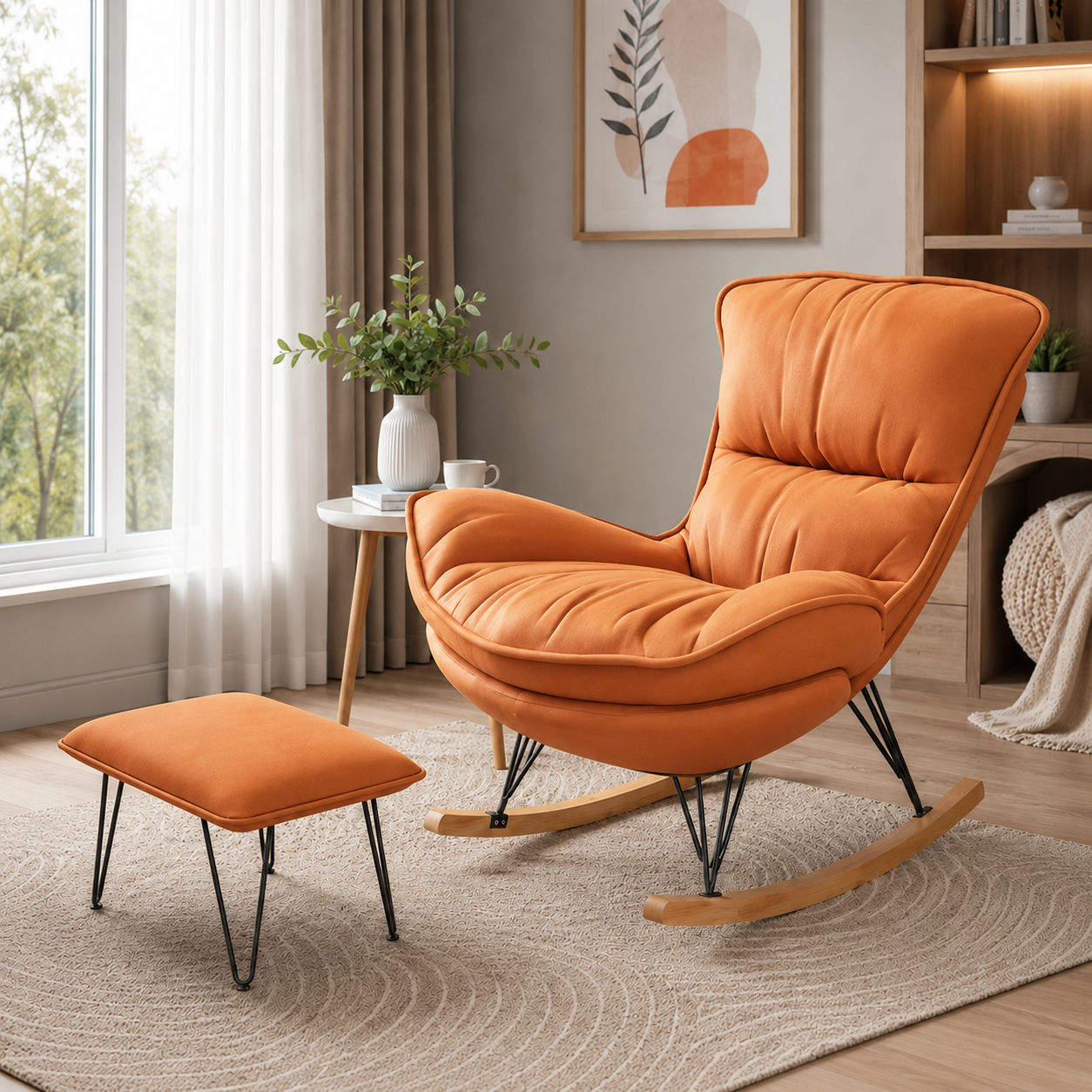 Rocking Chair avec repose-pieds & assise rembourrée — Alramo Celina