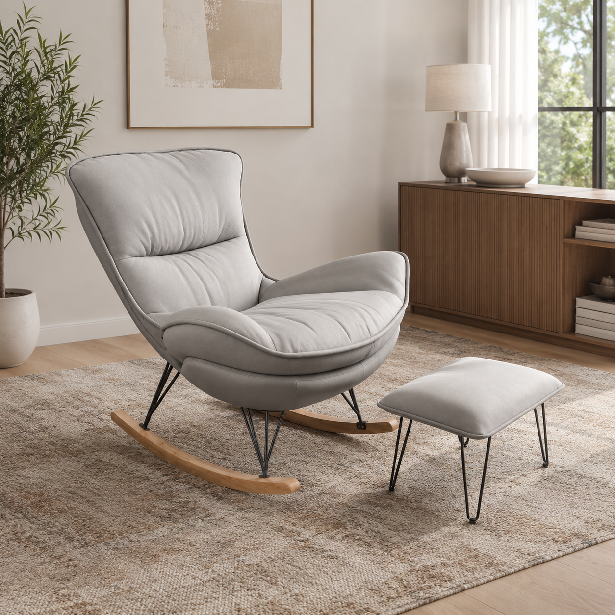 Rocking Chair avec repose-pieds & assise rembourrée — Alramo Celina