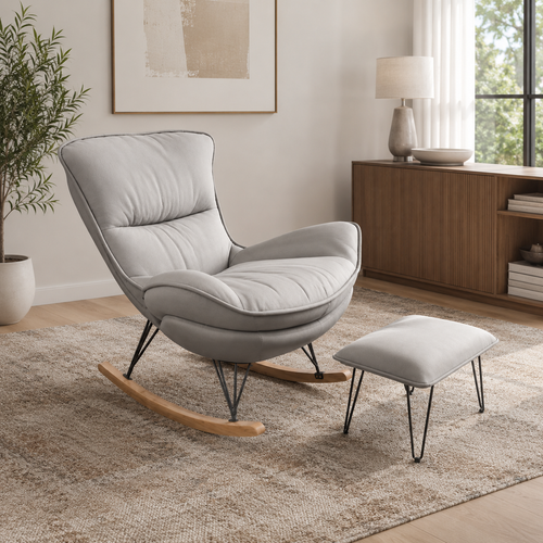 Rocking Chair avec repose-pieds & assise rembourrée — Alramo Celina
