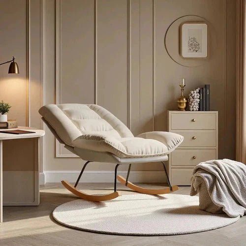 LINEN - Rocking Chair Lin Bois de Hêtre Massif - Fauteuil à Bascule Design Dossier Réglable