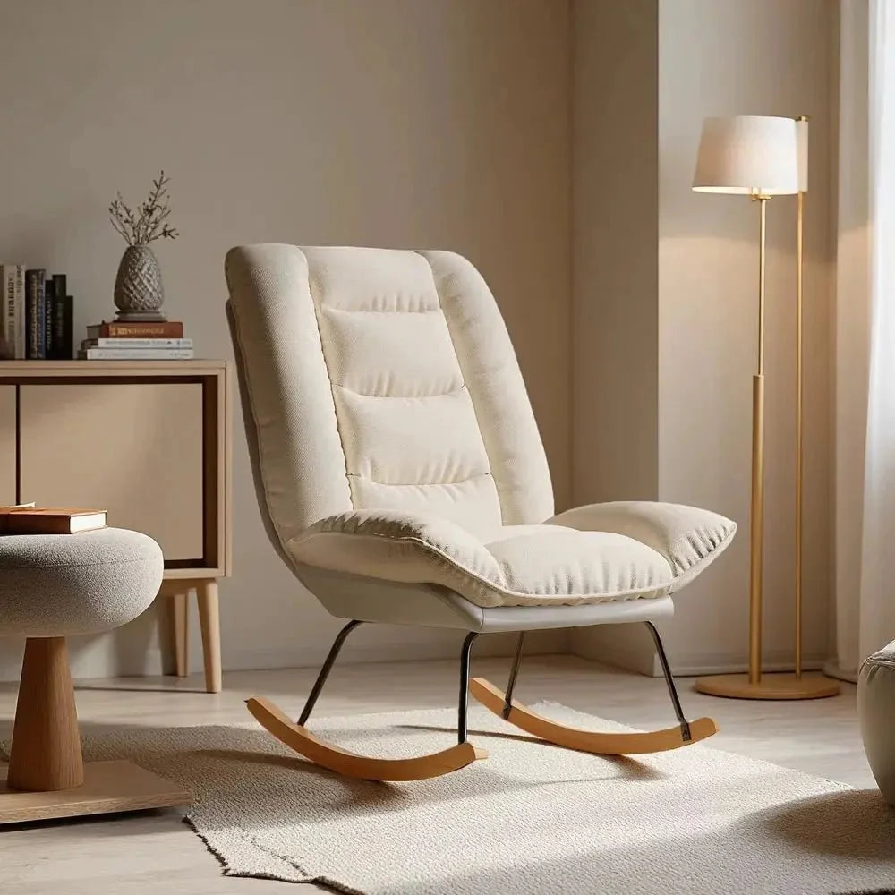LINEN - Rocking Chair Lin Bois de Hêtre Massif - Fauteuil à Bascule Design Dossier Réglable