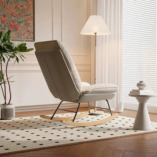 LINEN - Rocking Chair Lin Bois de Hêtre Massif - Fauteuil à Bascule Design Dossier Réglable