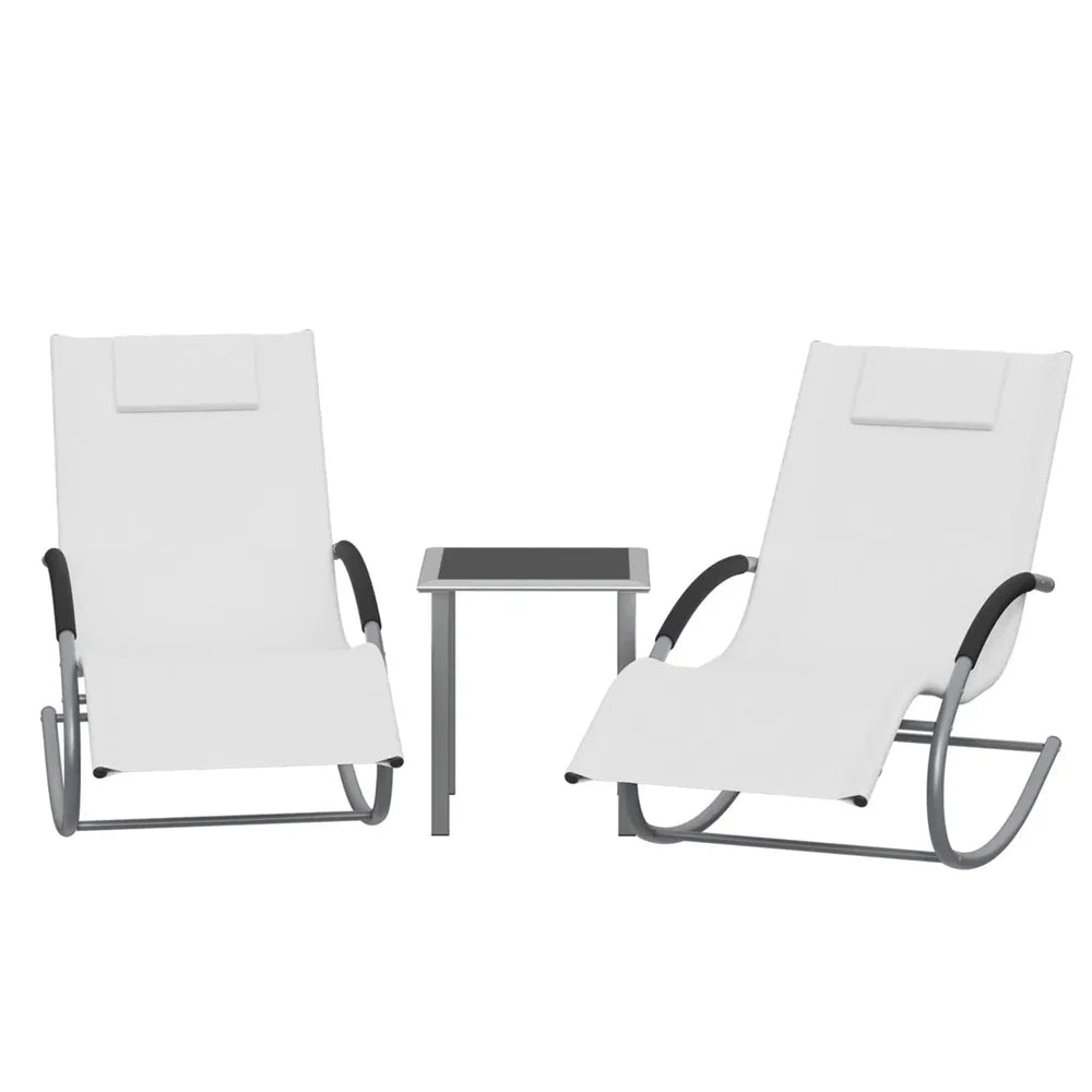 DUOVA - Lot 2 Chaises Longues à Bascule & Table Extérieur - Ensemble Jardin Terrasse Résistant 160kg Appuie-tête