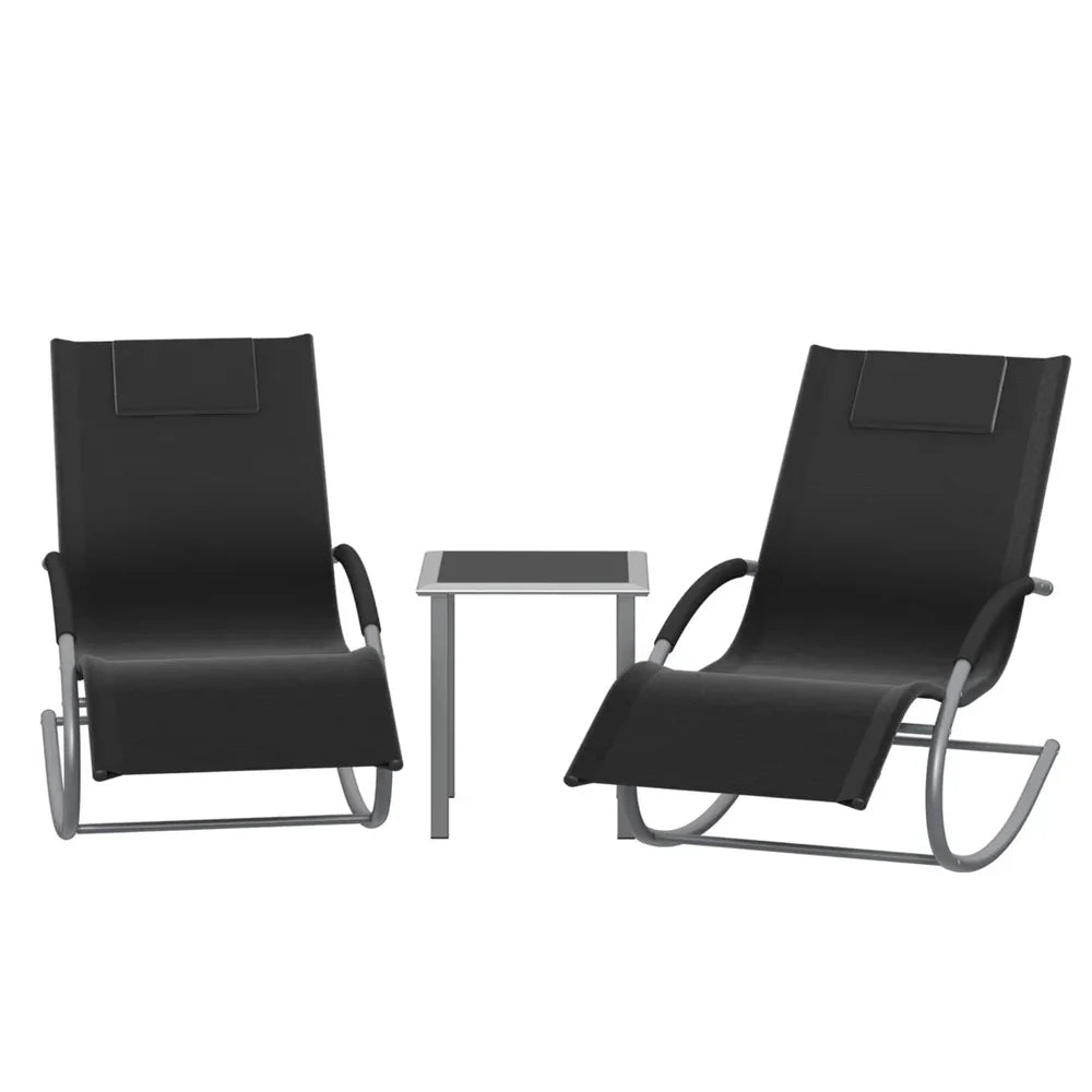 DUOVA - Lot 2 Chaises Longues à Bascule & Table Extérieur - Ensemble Jardin Terrasse Résistant 160kg Appuie-tête
