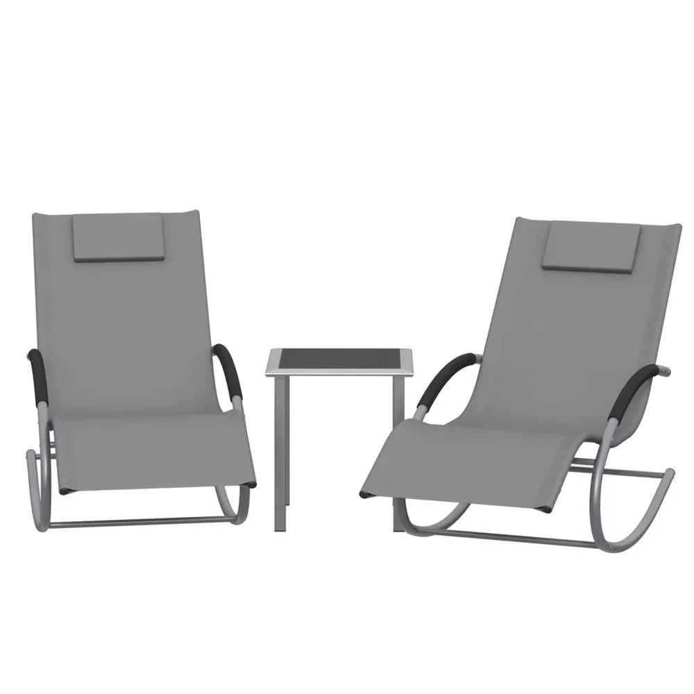 DUOVA - Lot 2 Chaises Longues à Bascule & Table Extérieur - Ensemble Jardin Terrasse Résistant 160kg Appuie-tête