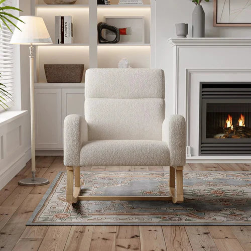 VOLKA - Rocking Chair Allaitement Teddy Bouclé Dossier Haut - Fauteuil à Bascule & Coussin