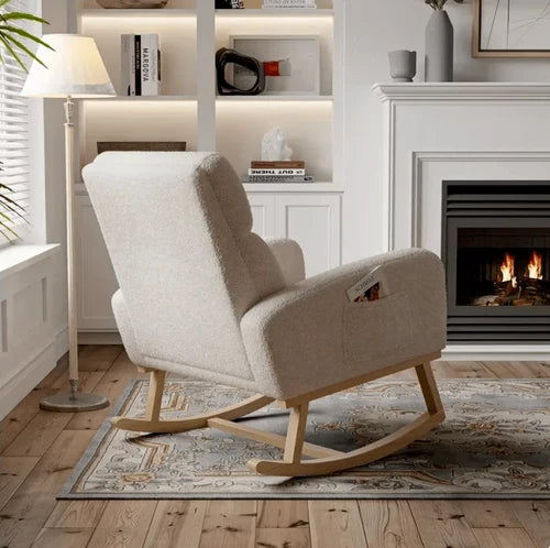 VOLKA - Rocking Chair Allaitement Teddy Bouclé Dossier Haut - Fauteuil à Bascule & Coussin
