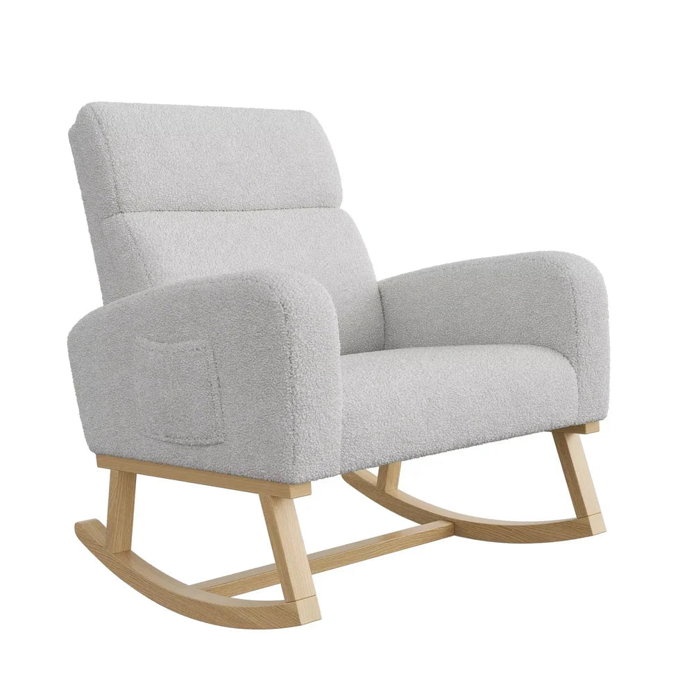 VOLKA - Rocking Chair Allaitement Teddy Bouclé Dossier Haut - Fauteuil à Bascule & Coussin