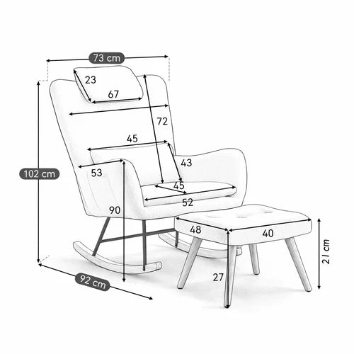 NUVEA - Rocking Chair Allaitement Ergonomique Teddy Blanc - Fauteuil à Bascule Repose-pieds Appuie-tête Lombaire