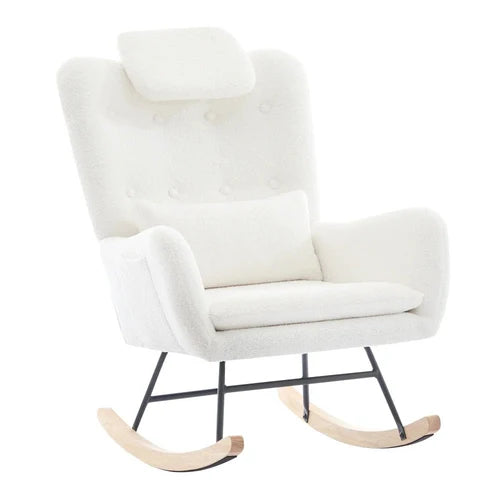 NUVEA - Rocking Chair Allaitement Ergonomique Teddy Blanc - Fauteuil à Bascule Repose-pieds Appuie-tête Lombaire
