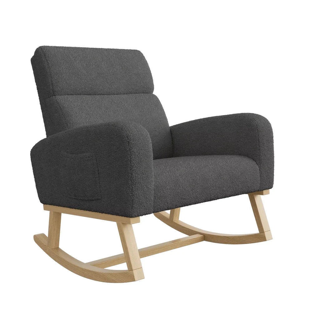 VOLKA - Rocking Chair Allaitement Teddy Bouclé Dossier Haut - Fauteuil à Bascule & Coussin