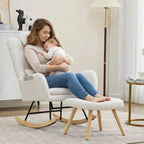 NUVEA - Rocking Chair Allaitement Ergonomique Teddy Blanc - Fauteuil à Bascule Repose-pieds Appuie-tête Lombaire