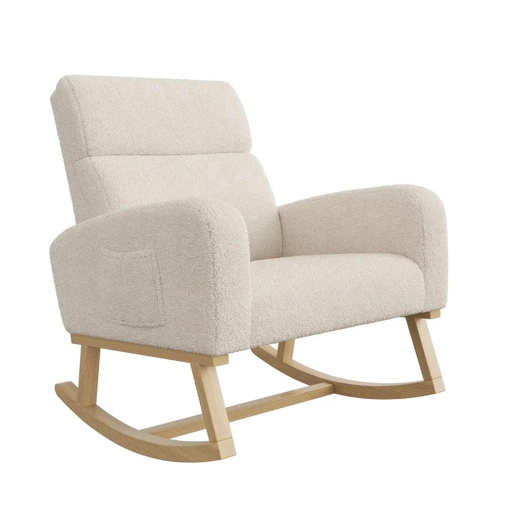 VOLKA - Rocking Chair Allaitement Teddy Bouclé Dossier Haut - Fauteuil à Bascule & Coussin