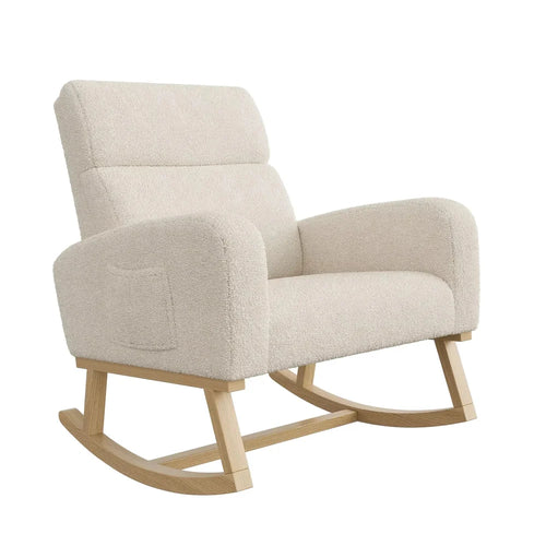 VOLKA - Rocking Chair Allaitement Teddy Bouclé Dossier Haut - Fauteuil à Bascule & Coussin
