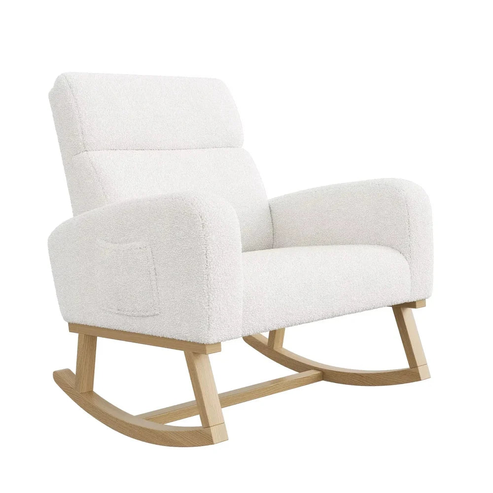 VOLKA - Rocking Chair Allaitement Teddy Bouclé Dossier Haut - Fauteuil à Bascule & Coussin