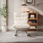 BELOA - Rocking Chair Cocon Tissu Moelleux Beige - Fauteuil à Bascule Design Bois Métal Antidérapant