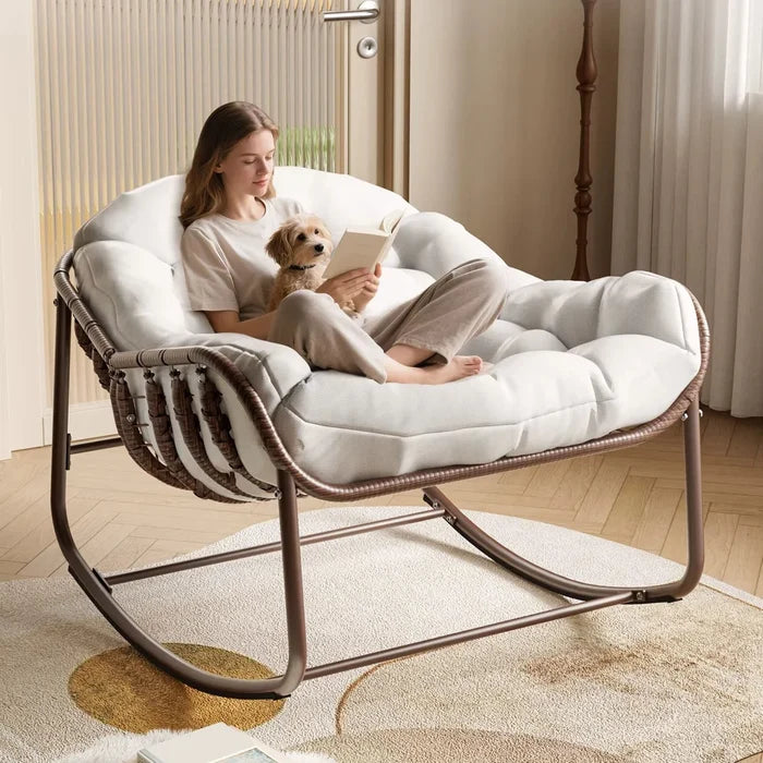 OVALIA - Rocking Chair Rotin Surdimensionné XXL - Fauteuil à Bascule Œuf Coussin