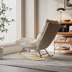 BELOA - Rocking Chair Cocon Tissu Moelleux Beige - Fauteuil à Bascule Design Bois Métal Antidérapant