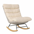 BELOA - Rocking Chair Cocon Tissu Moelleux Beige - Fauteuil à Bascule Design Bois Métal Antidérapant