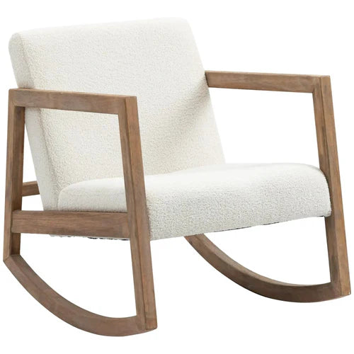 BORKA - Rocking Chair Nordique Bouclette Bois d'Hévéa - Fauteuil à Bascule Scandinave Salon