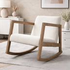 BORKA - Rocking Chair Nordique Bouclette Bois d'Hévéa - Fauteuil à Bascule Scandinave Salon