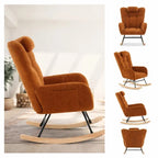 WINGA - Rocking Chair Allaitement Wingback Teddy Bouclé - Fauteuil à Bascule Appuie-tête Amovible