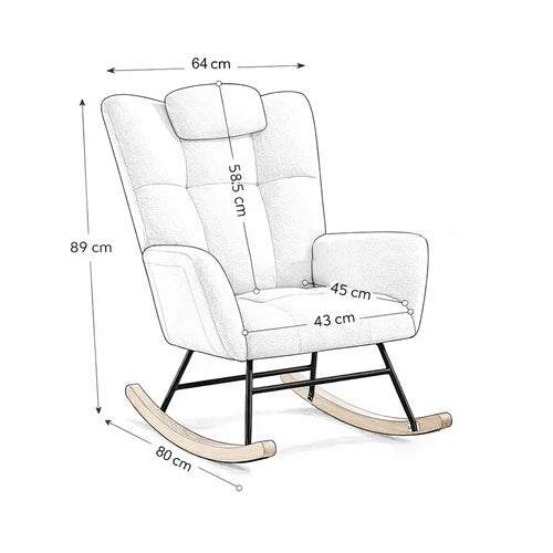 WINGA - Rocking Chair Allaitement Wingback Teddy Bouclé - Fauteuil à Bascule Appuie-tête Amovible