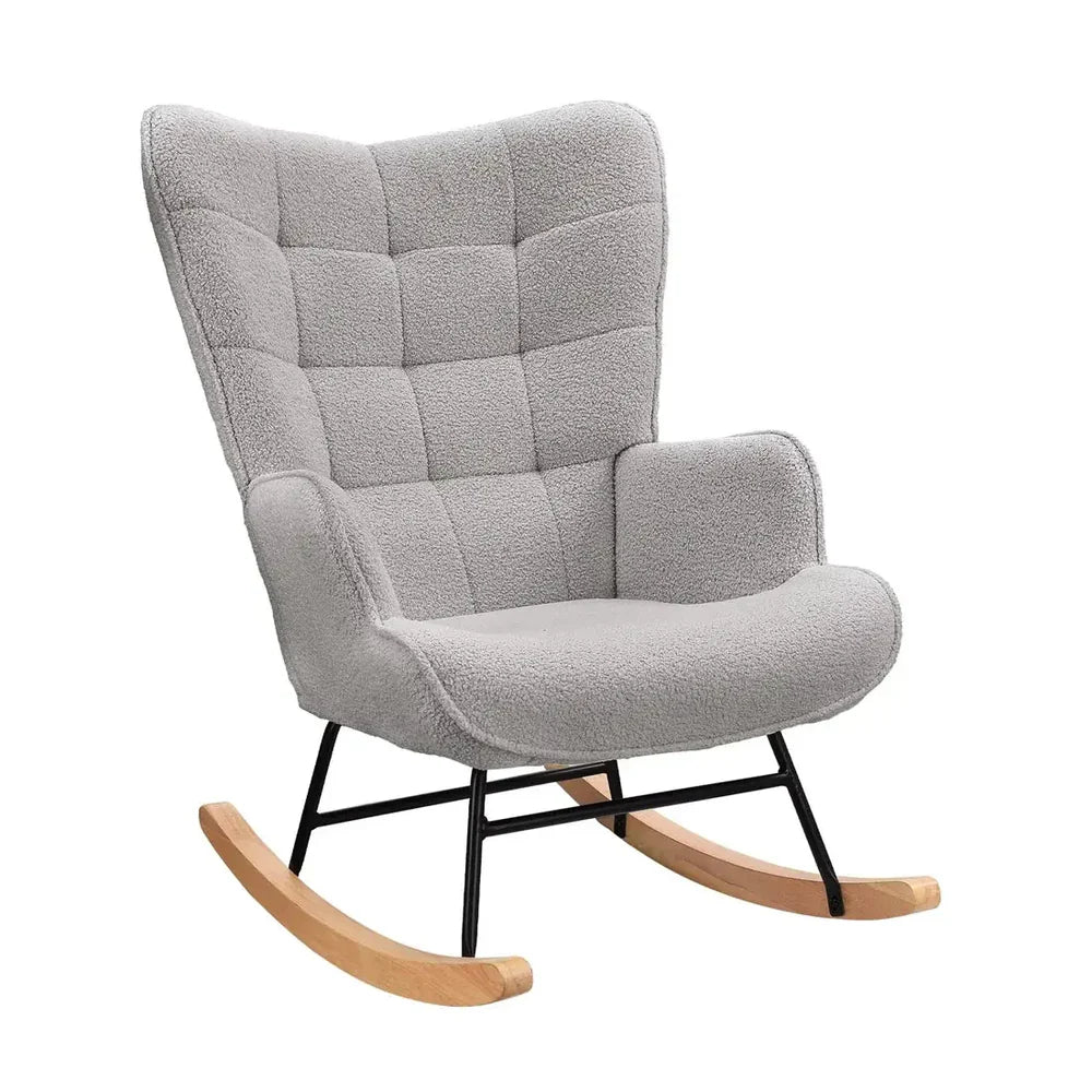NUVOA Teddy - Rocking Chair Allaitement Dossier Haut - Fauteuil à Bascule Tissu Teddy Chambre Bébé