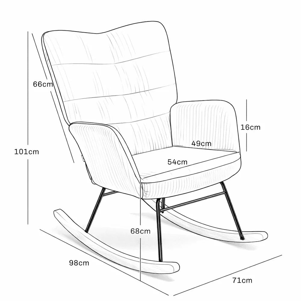SOLENS - Rocking Chair Allaitement Tissu Côtelé Jaune - Fauteuil à Bascule Bois Hêtre Dossier Haut