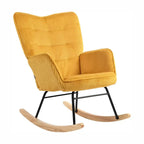 SOLENS - Rocking Chair Allaitement Tissu Côtelé Jaune - Fauteuil à Bascule Bois Hêtre Dossier Haut