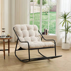 KORDA - Rocking Chair Design Corduroy Capitonné Cadre Métal Noir - Fauteuil à Bascule Lounge Rose Blush Bleu Vert Ivoire