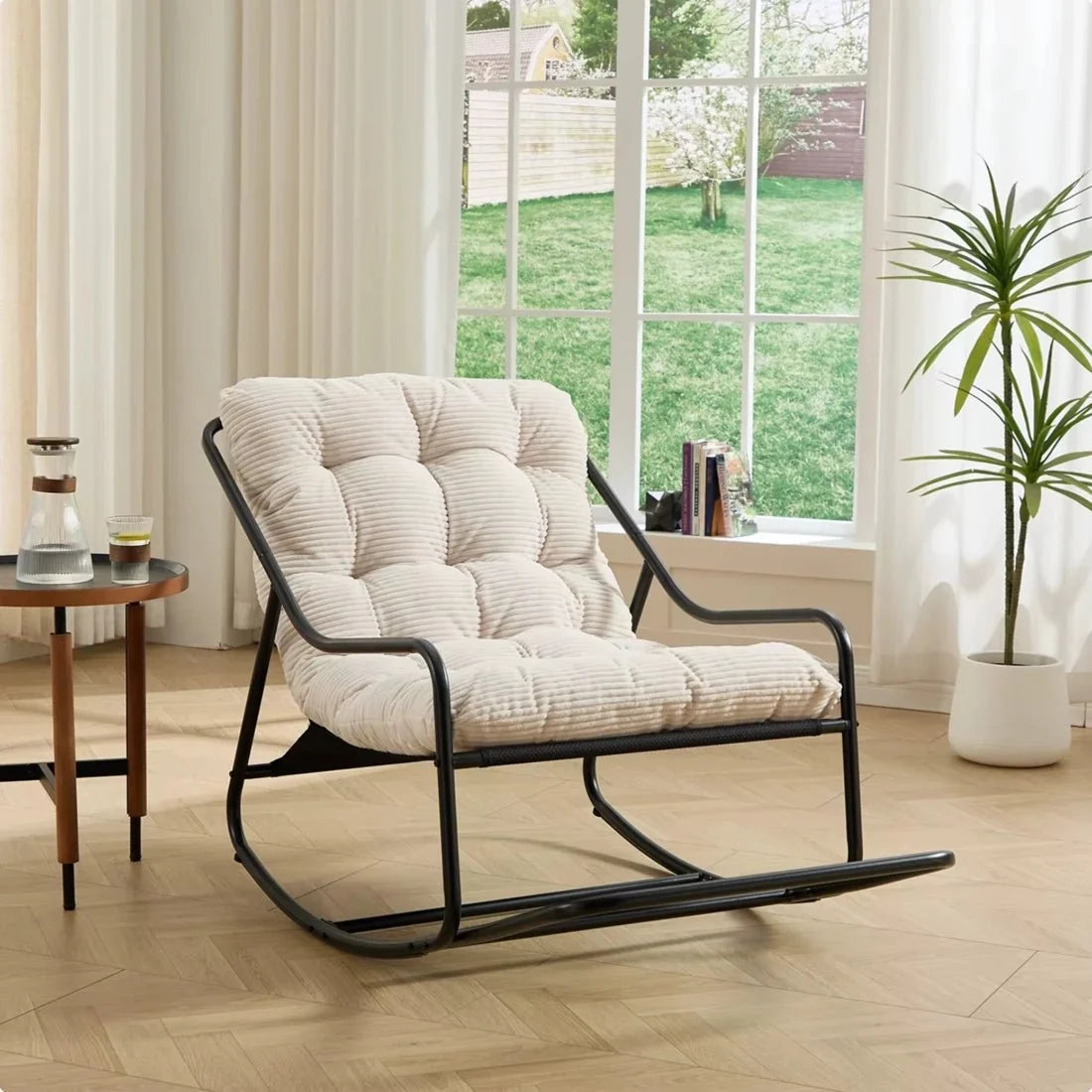 SVIKA - Rocking Chair Corduroy Capitonné & Cadre Métal Noir