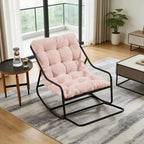 KORDA - Rocking Chair Design Corduroy Capitonné Cadre Métal Noir - Fauteuil à Bascule Lounge Rose Blush Bleu Vert Ivoire