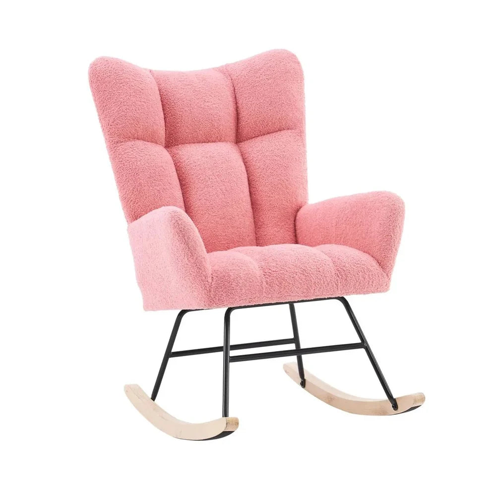 NUVIA - Rocking Chair Allaitement Bouclé Dossier Haut - Fauteuil à Bascule Scandinave Métal Noir