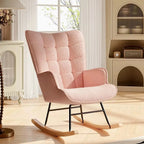 NUVOA Teddy - Rocking Chair Allaitement Dossier Haut - Fauteuil à Bascule Tissu Teddy Chambre Bébé