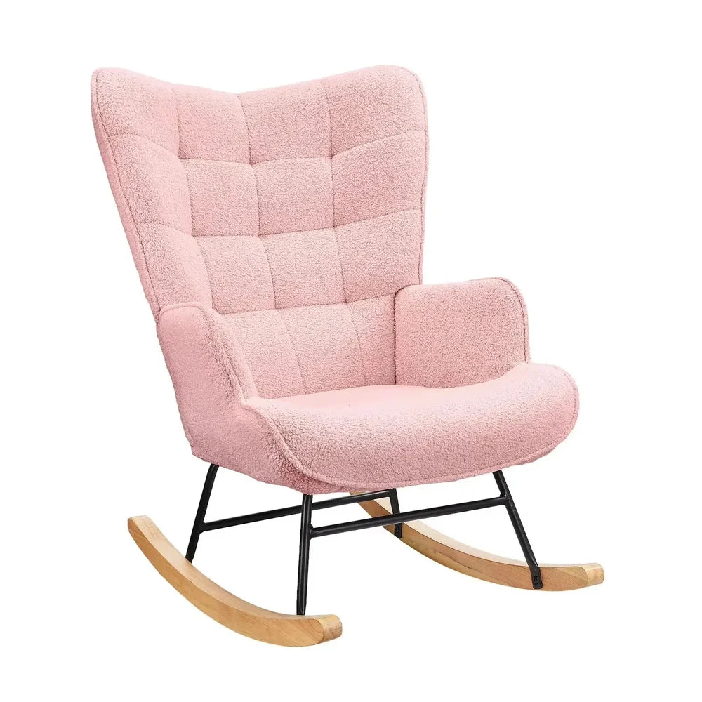 NUVOA Teddy - Rocking Chair Allaitement Dossier Haut - Fauteuil à Bascule Tissu Teddy Chambre Bébé