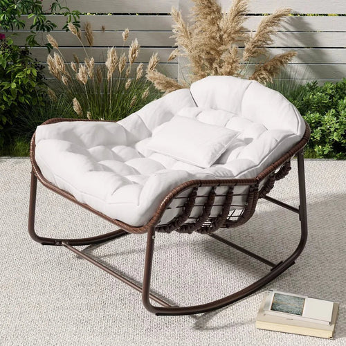 OVALIA - Rocking Chair Rotin Surdimensionné XXL - Fauteuil à Bascule Œuf Coussin
