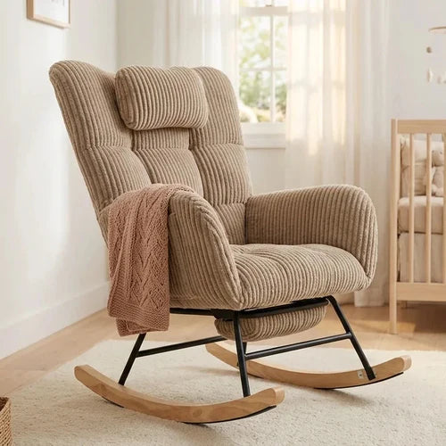 LUNOA - Rocking Chair Allaitement Cocon Velours Côtelé Repose-pieds - Fauteuil à Bascule Dossier