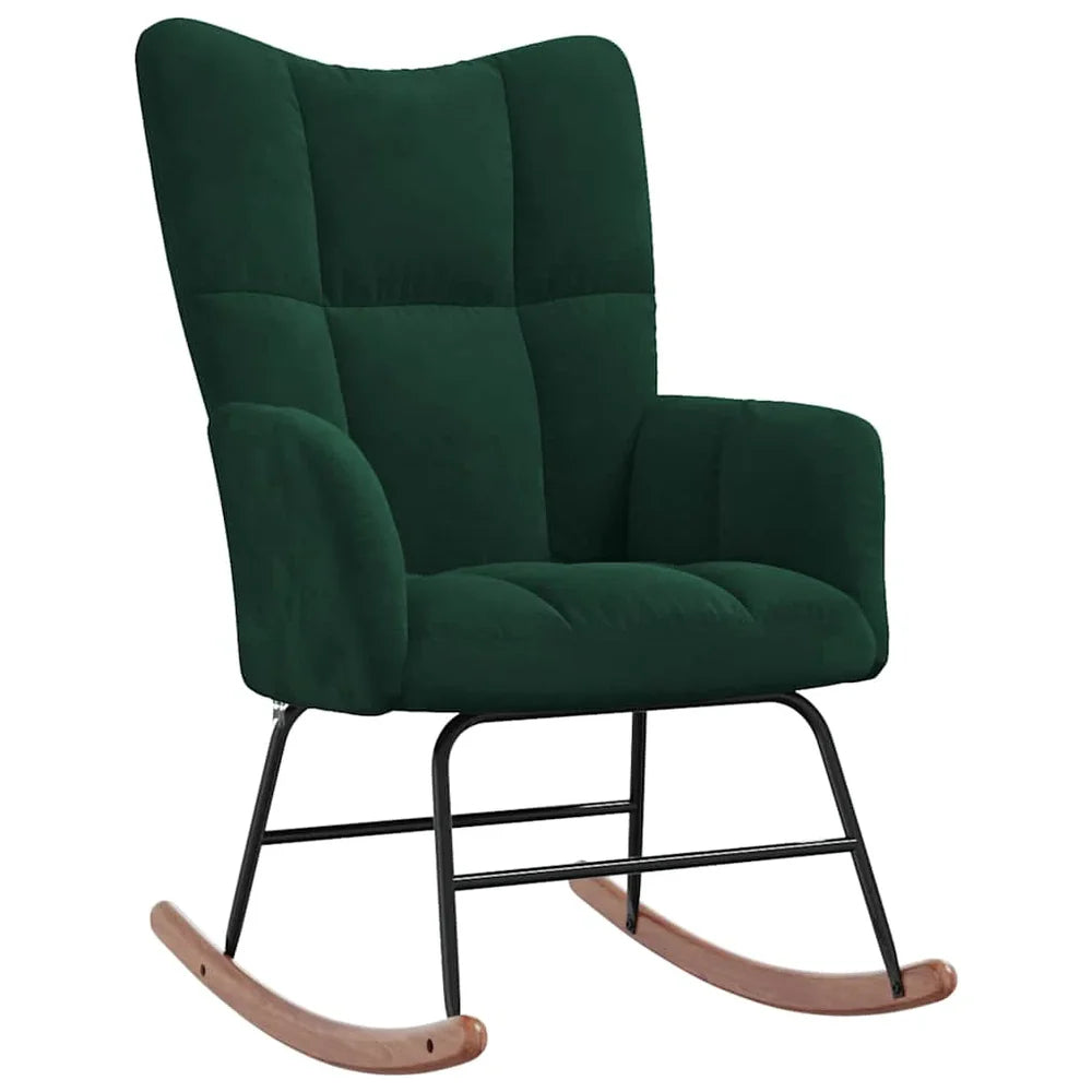 VELTA - Rocking Chair Allaitement Velours Matelassé Ultra Doux - Fauteuil à Bascule Bois Hévéa
