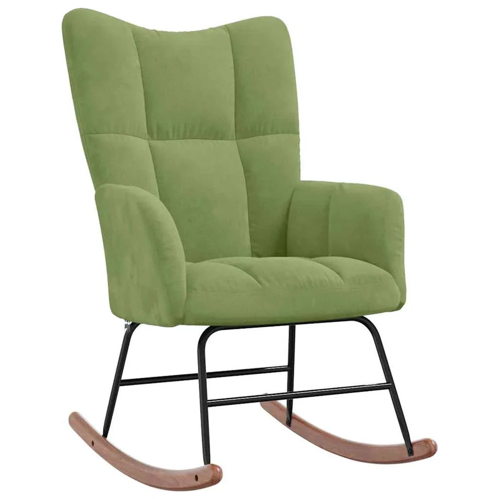 VELTA - Rocking Chair Allaitement Velours Matelassé Ultra Doux - Fauteuil à Bascule Bois Hévéa