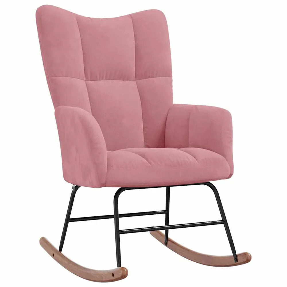 VELTA - Rocking Chair Allaitement Velours Matelassé Ultra Doux - Fauteuil à Bascule Bois Hévéa