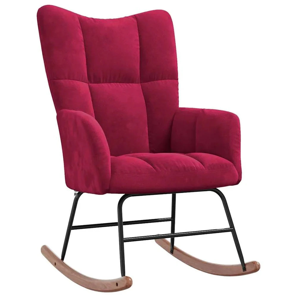 VELTA - Rocking Chair Allaitement Velours Matelassé Ultra Doux - Fauteuil à Bascule Bois Hévéa