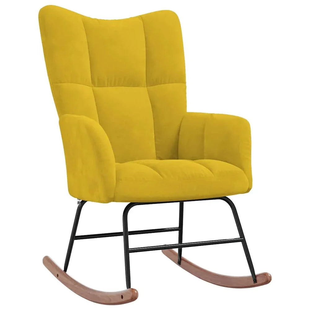 VELTA - Rocking Chair Allaitement Velours Matelassé Ultra Doux - Fauteuil à Bascule Bois Hévéa
