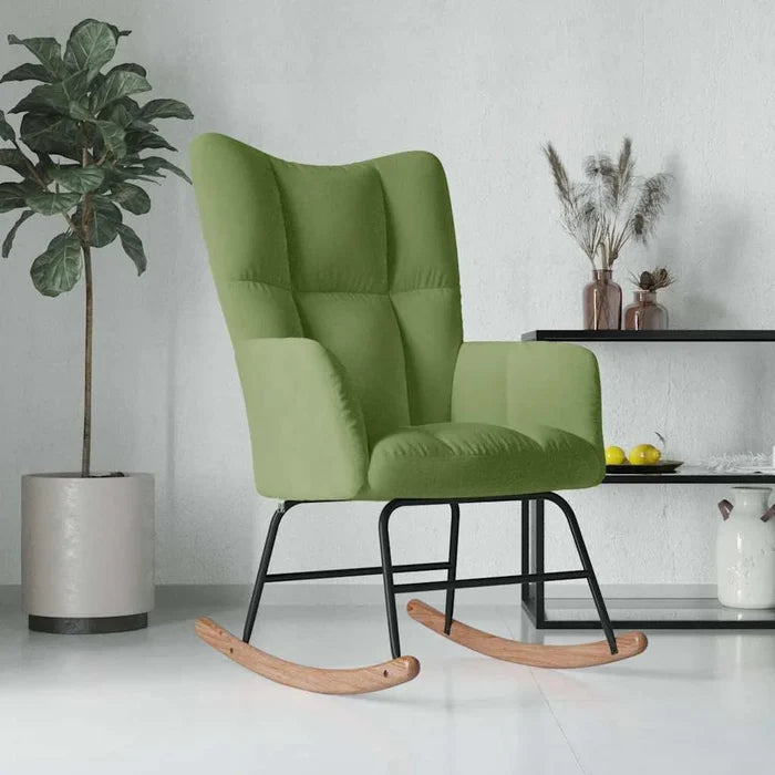 VELTA - Rocking Chair Allaitement Velours Matelassé Ultra Doux - Fauteuil à Bascule Bois Hévéa