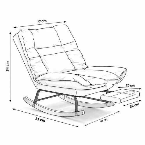 KLINO - Rocking Chair Inclinable 180° Corduroy Repose-pieds - Fauteuil à Bascule Extérieur Bois Métal Coussin Lavable
